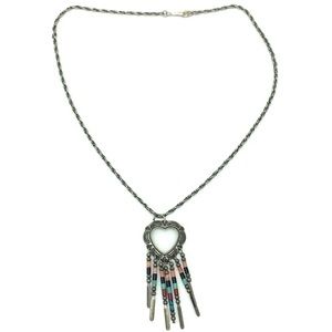 Vintage Q.T. Sterling Silver Heart Pendant Necklace Native American Quod